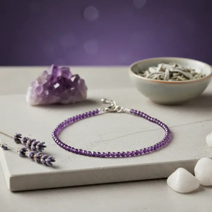 MantraMani Amethyst Anklet - Spiritual, Protection, Peace, Healing Energy