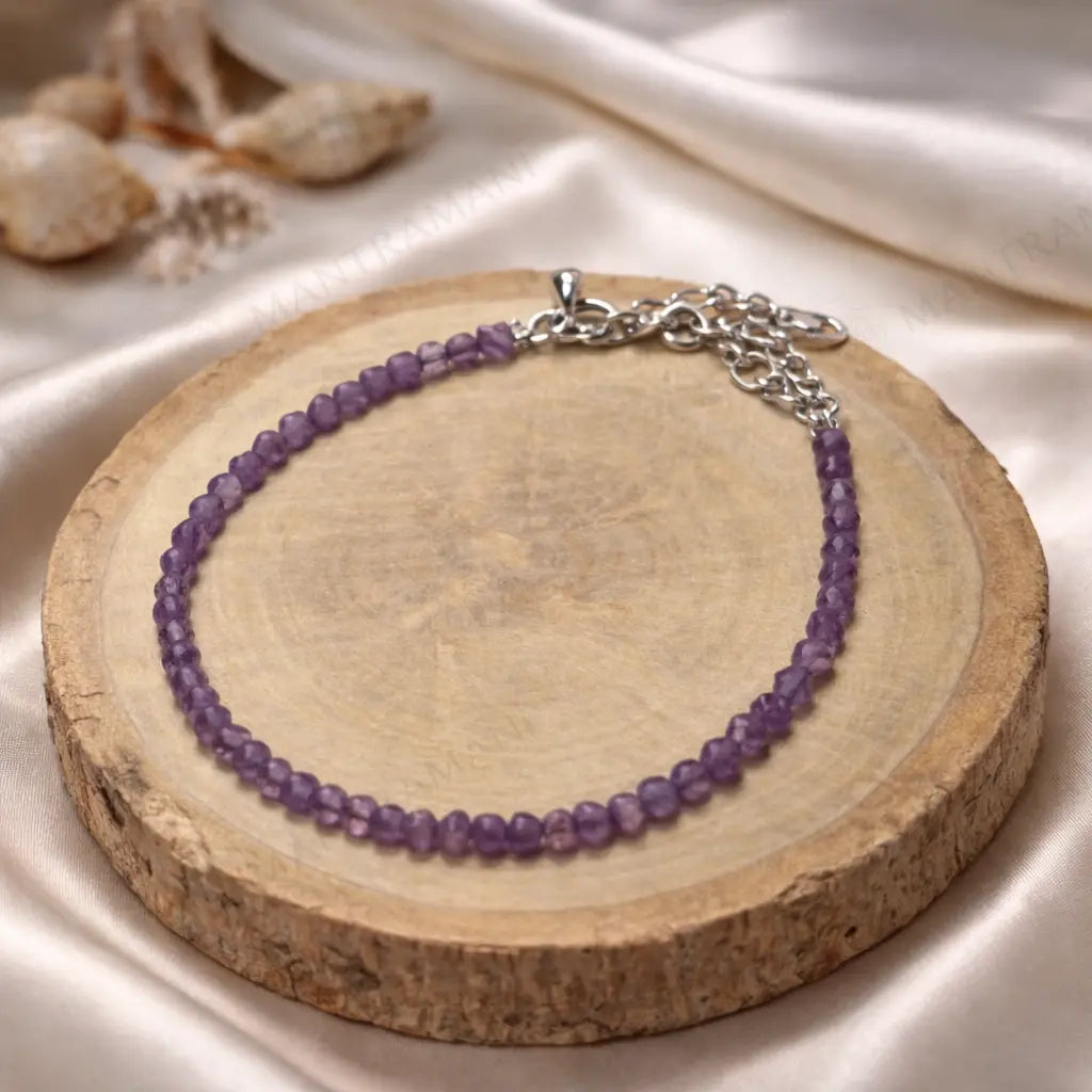 MantraMani Amethyst Anklet - Spiritual, Protection, Peace, Healing Energy