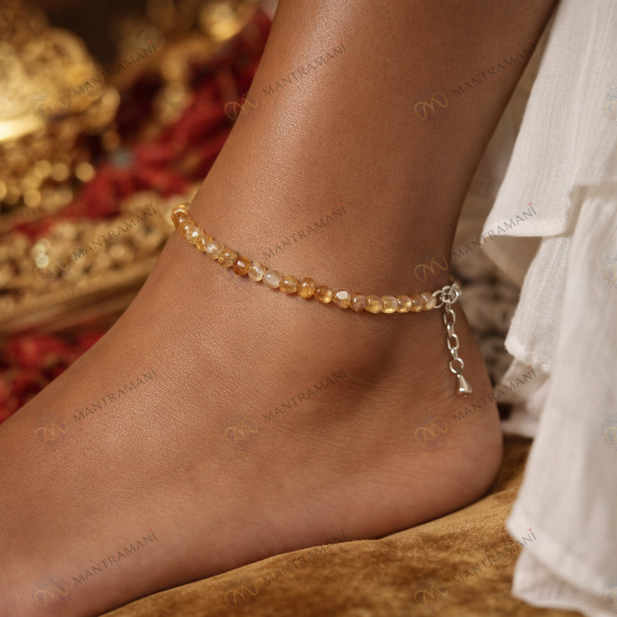 MantraMani Sunfire Citrine Anklet 3mm – For motivation, courage & abundance