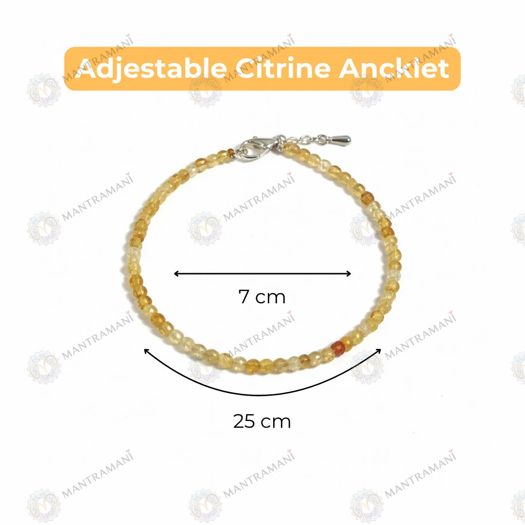 MantraMani Sunfire Citrine Anklet 3mm – For motivation, courage & abundance