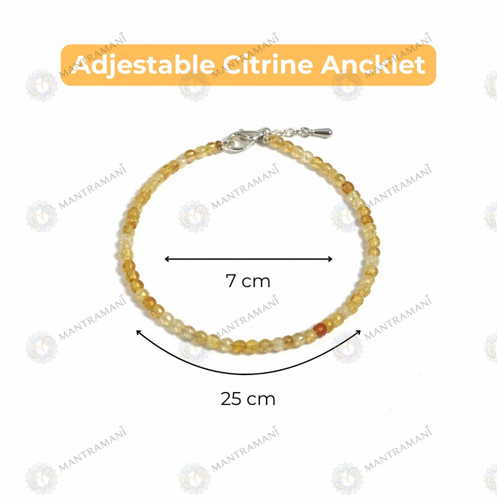 MantraMani Sunfire Citrine Anklet 3mm – For motivation, courage & abundance