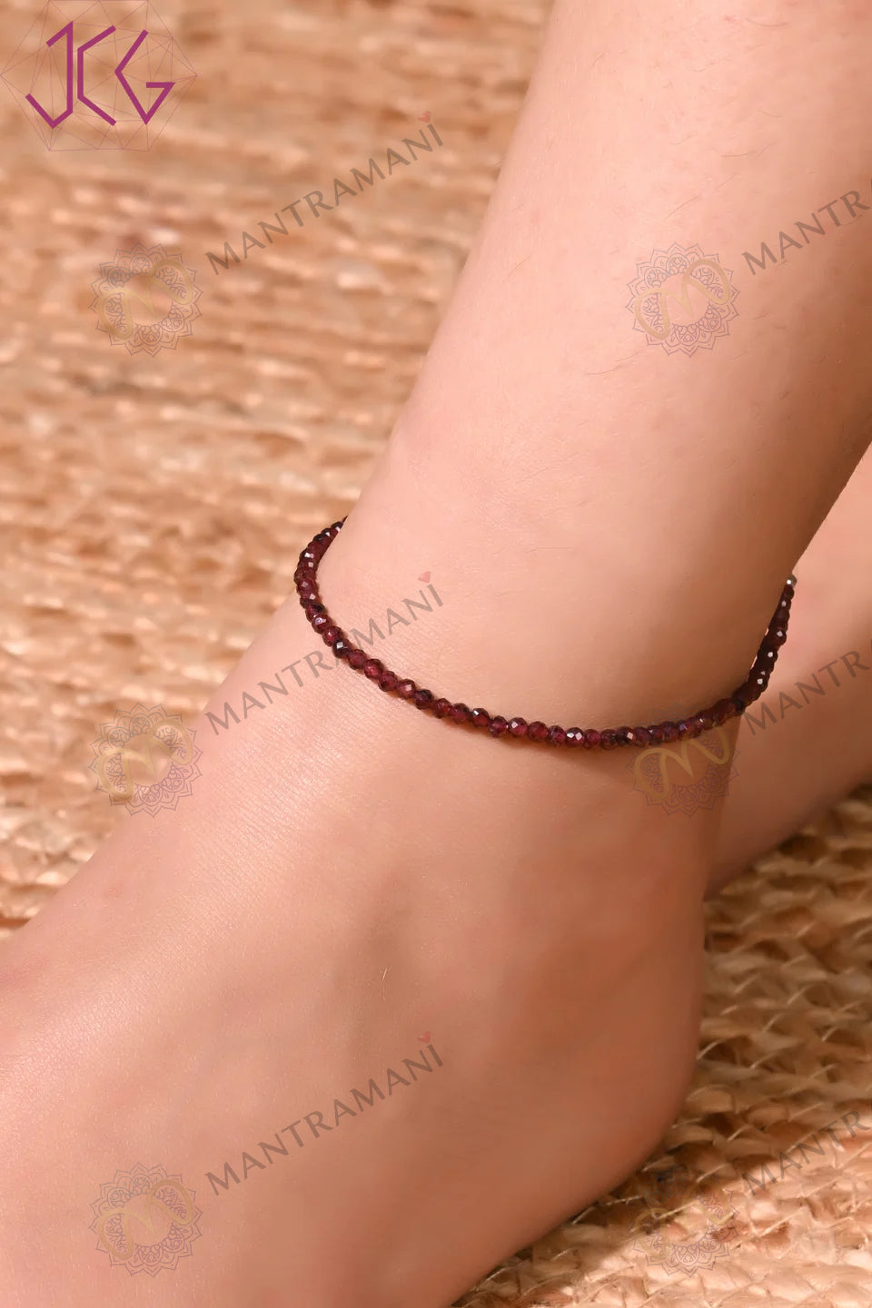 MantraMani Eternal Love Garnet Anklet 3mm – For devotion, compassion & heart healing