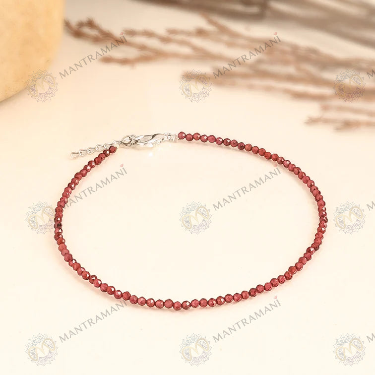MantraMani Eternal Love Garnet Anklet 3mm – For devotion, compassion & heart healing