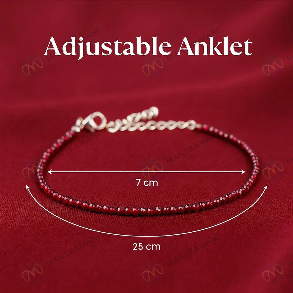 MantraMani Red Garnet Crystal Anklet - Success,Power, Passion, Success, Courage and Strength