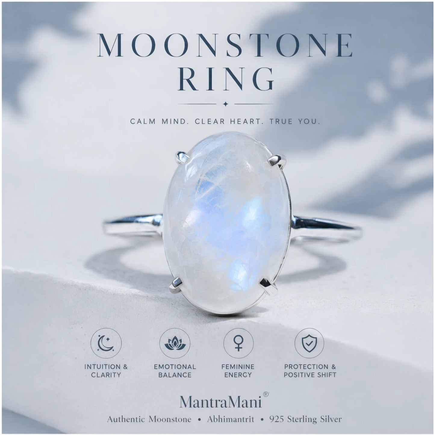 Moonstone Glow Ring (Adjustable) for Calm, Clarity & Feminine Energy | MantraMani
