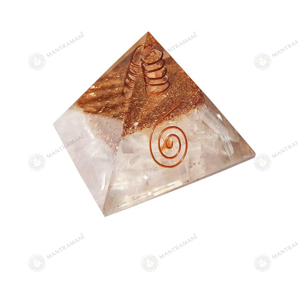 MantraMani Moonstone Orgonite Pyramid – Emotional Balance, Intuition & Harmony Crystal