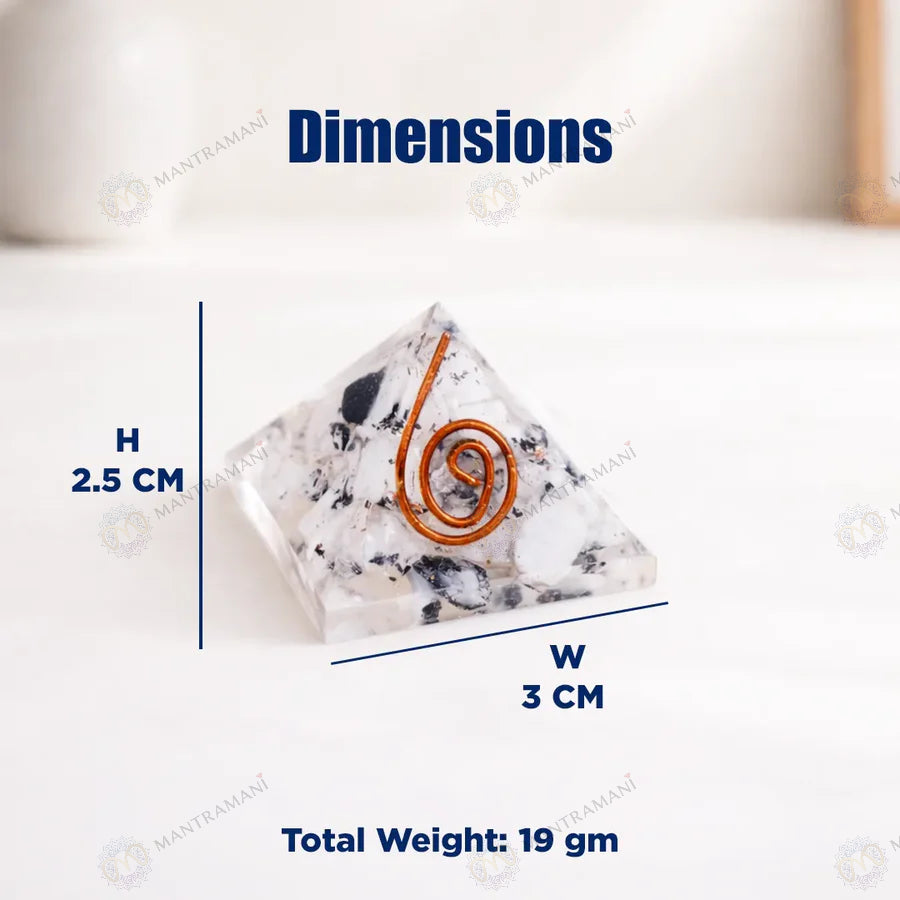 MantraMani Moonstone Orgonite Pyramid – Emotional Balance, Intuition & Harmony Crystal