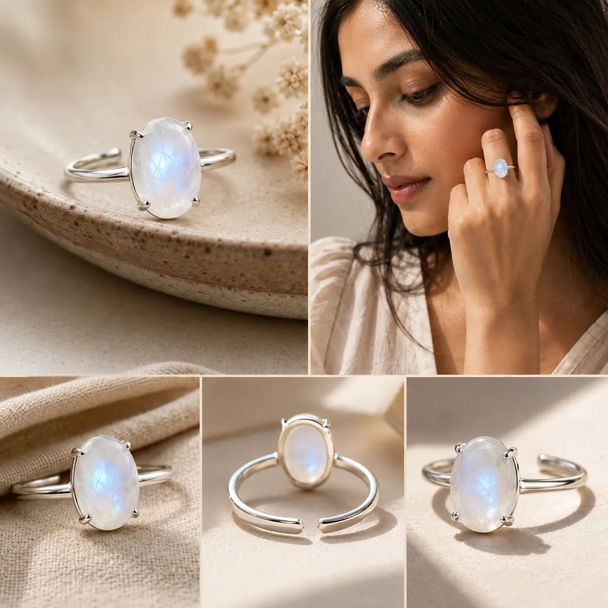 Moonstone Diamond-Cut Ring in 925 Silver for Spiritual Growth | MantraMani