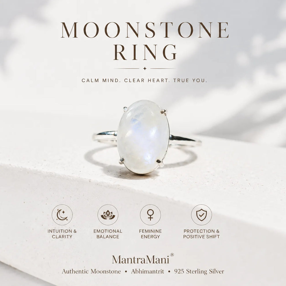 Moonstone Glow Ring (Adjustable) for Calm, Clarity & Feminine Energy | MantraMani