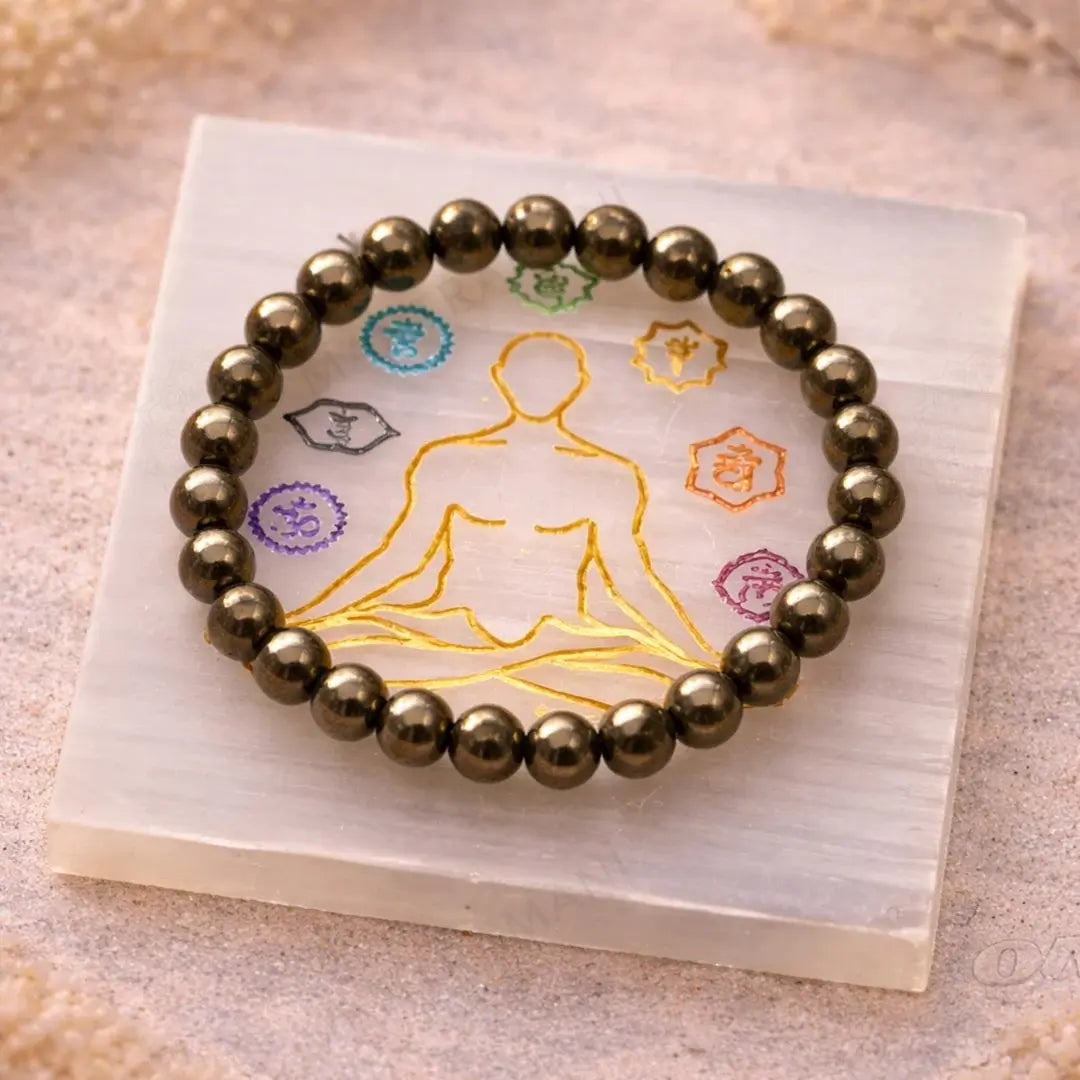 MantraMani Pyrite Bracelet – Wealth, Prosperity & Business Success