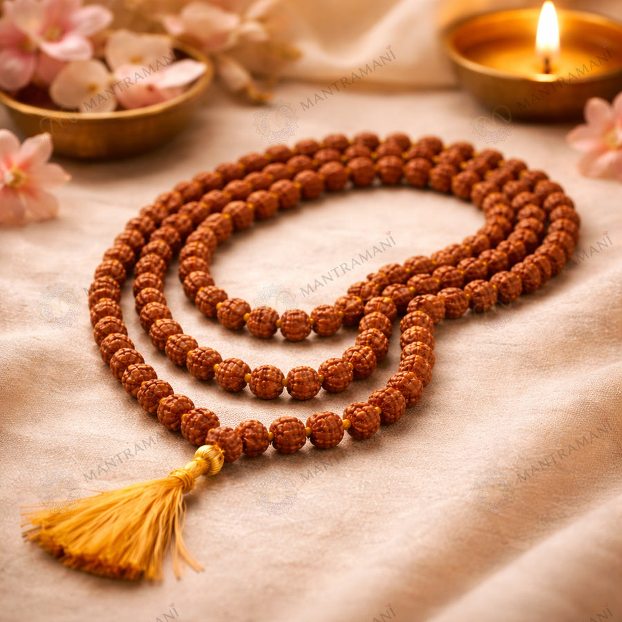 MantraMani Rudraksha Jaap Mala — 108 + 1 Meru - 5 Mukhi Rudraksha (5mm) for Japa, Meditation & Spiritual Balance