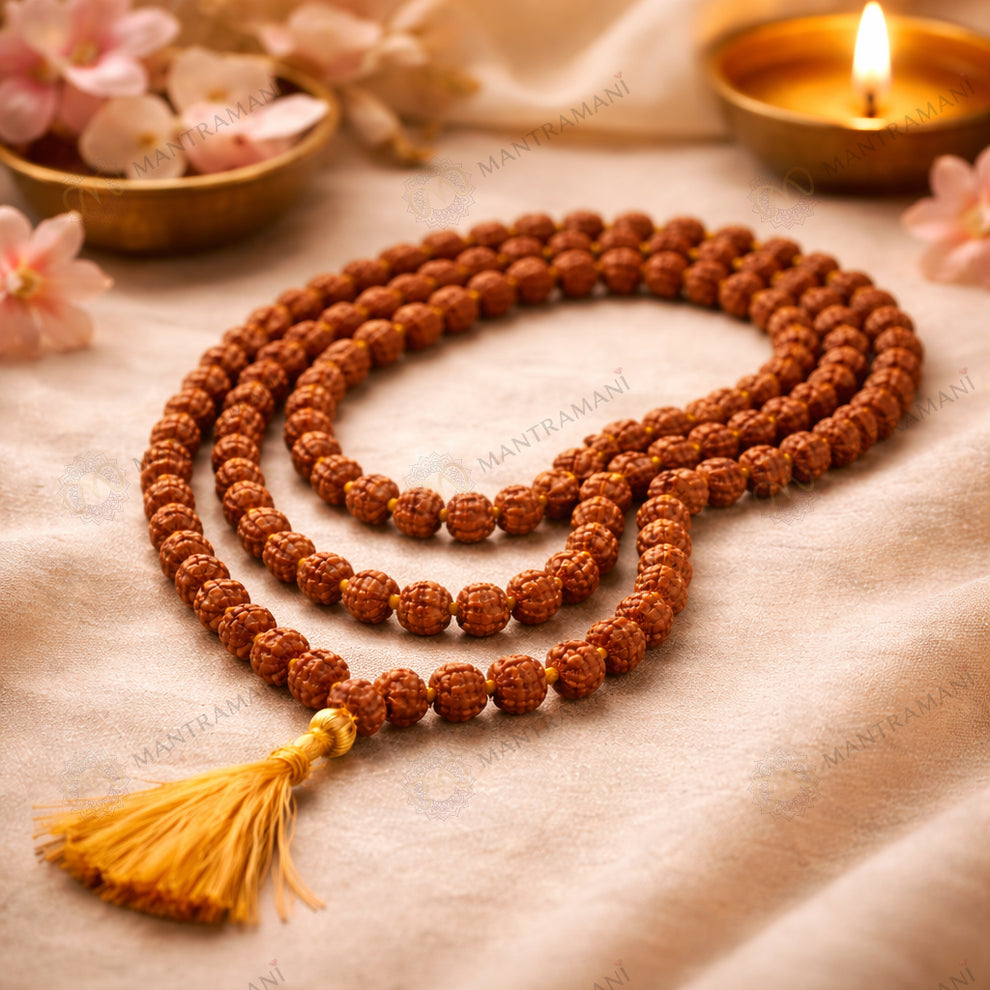 MantraMani Rudraksha Jaap Mala — 108 + 1 Meru - 5 Mukhi Rudraksha (5mm) for Japa, Meditation & Spiritual Balance