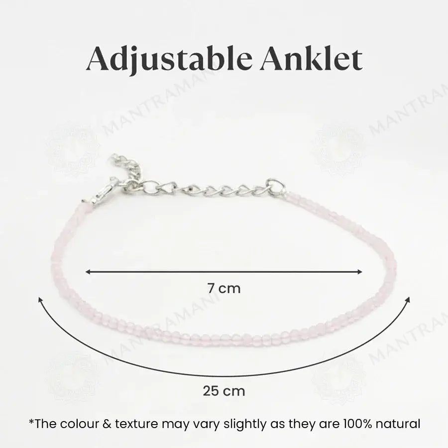 MantraMani Rose Quartz Anklet 3mm – For confidence, courage & Love