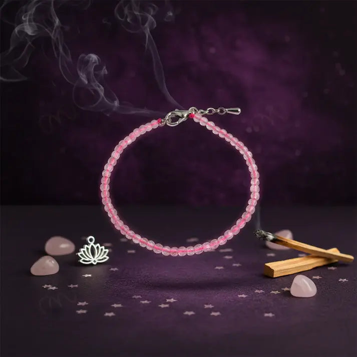 MantraMani Rose Quartz Anklet 3mm – For confidence, courage & Love