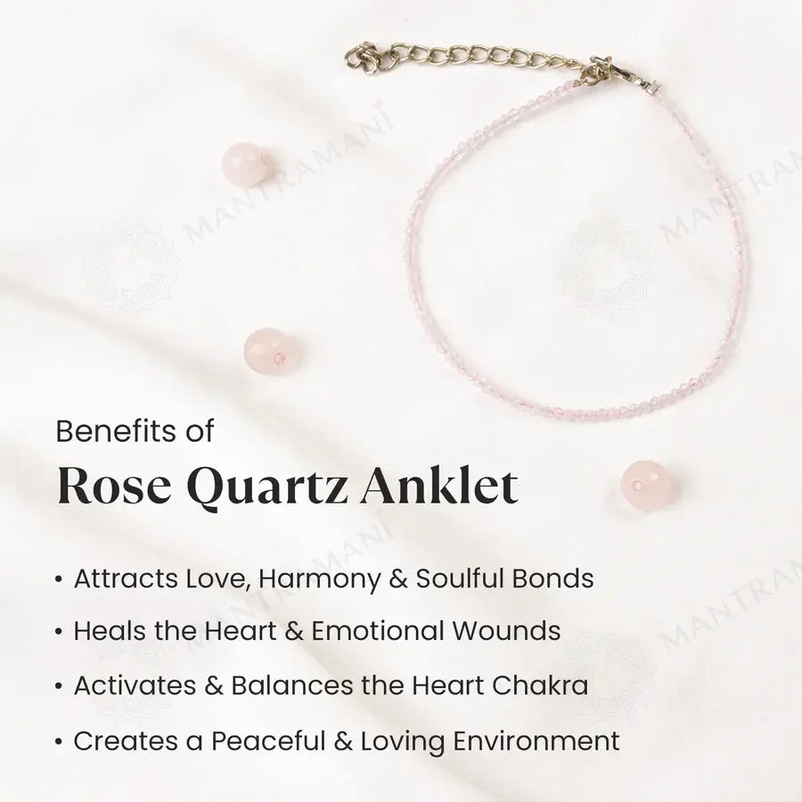MantraMani Rose Quartz Diamond Cut Anklet: Improve Love, Relationship & Emotional Connection