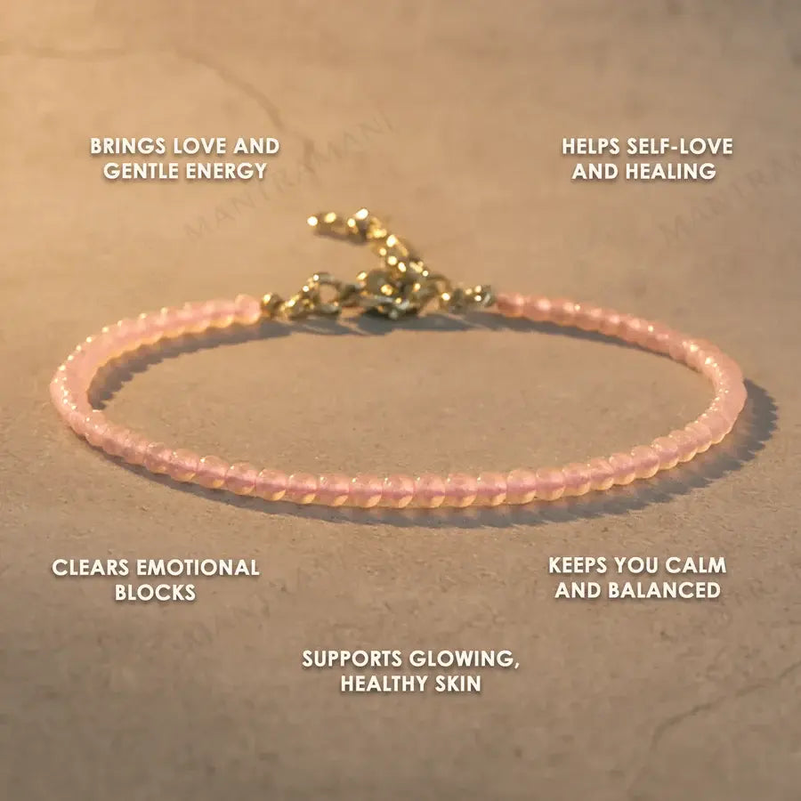 MantraMani Rose Quartz Anklet 3mm – For confidence, courage & Love