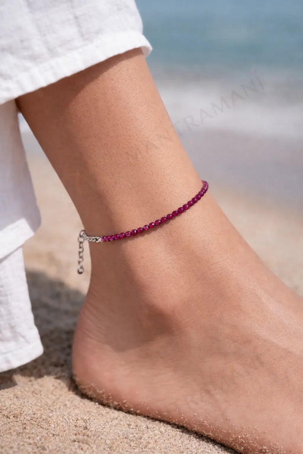 MantraMani Radiance Ruby Anklet 3mm – For confidence, courage & inner fire