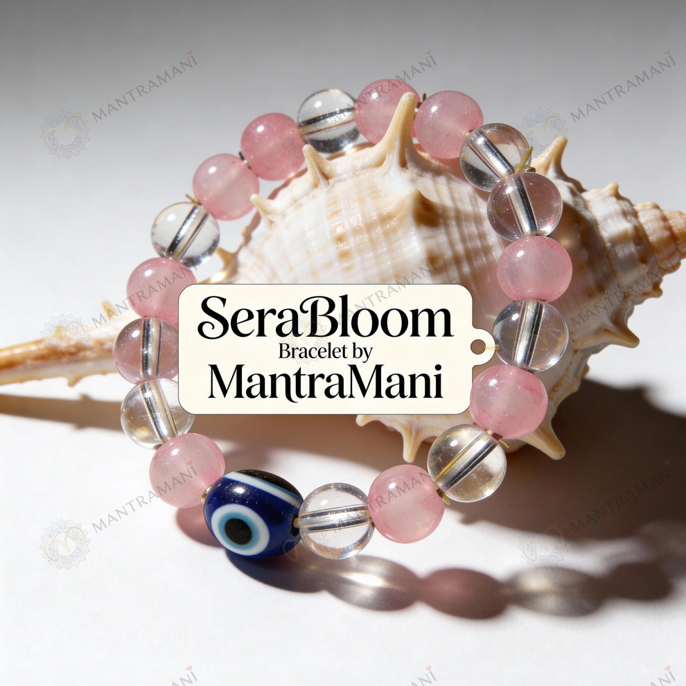 MantraMani SeraBloom Bracelet for Love, Romance, Emotional Peace & Women’s Wellness — A Wonder Bracelet with Clear Quartz & Rose Quartz for Love, Harmony & Emotional Balance