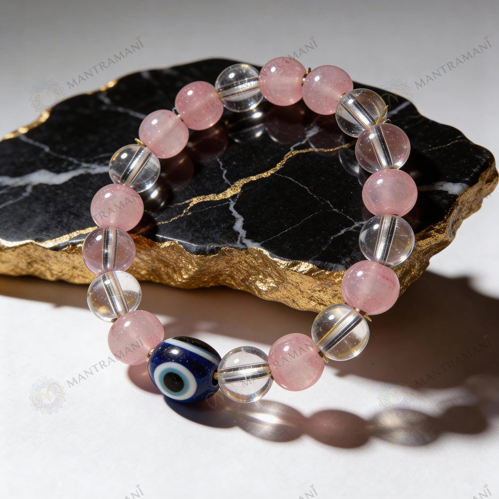MantraMani SeraBloom Bracelet for Love, Romance, Emotional Peace & Women’s Wellness — A Wonder Bracelet with Clear Quartz & Rose Quartz for Love, Harmony & Emotional Balance