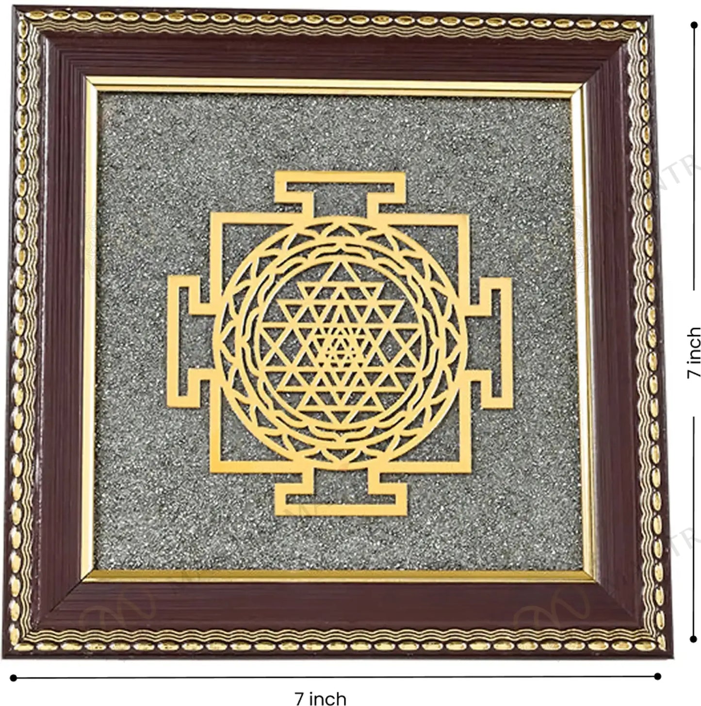MantraMani Shree Yantra Raw Pyrite Frame for Wealth Manifestation with FREE Raw Pyrite Stone