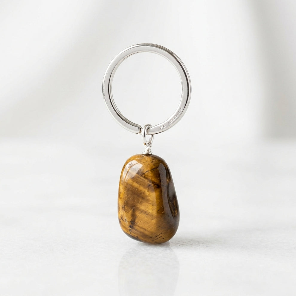 MantraMani Tiger Eye Keychain for Courage & Willpower & Protection Shield - Energized Vedic Gemstone Jewelry - MantraMani