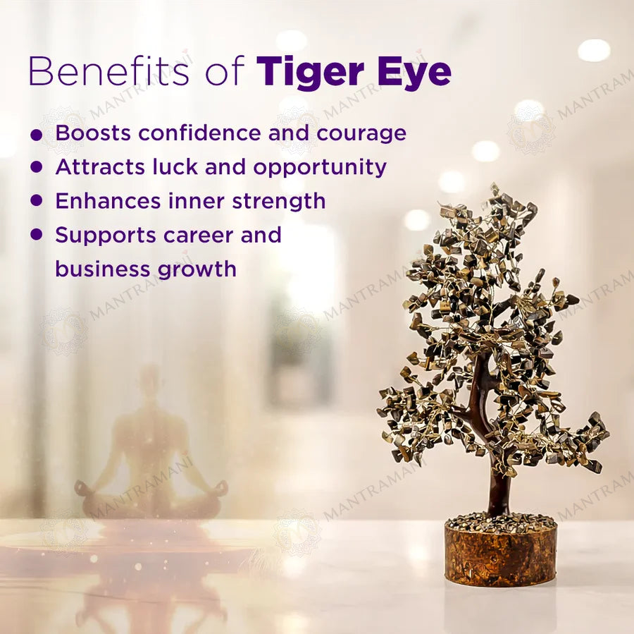 MantraMani Tiger Eye Tree – Crystal Tree for Confidence, Courage