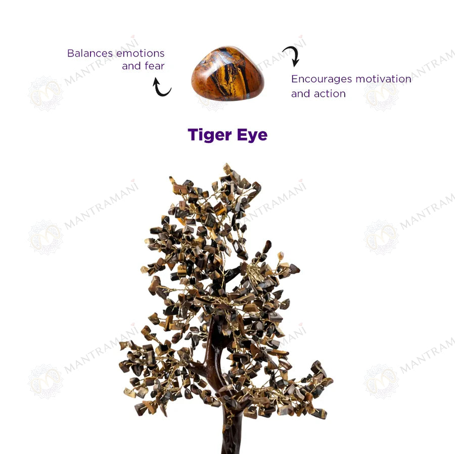 MantraMani Tiger Eye Tree – Crystal Tree for Confidence, Courage