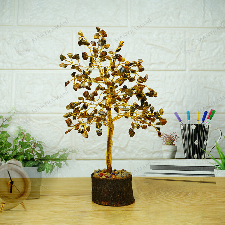 MantraMani Tiger Eye Tree – Crystal Tree for Confidence, Courage