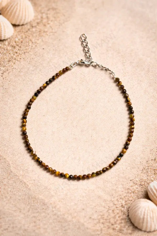 MantraMani Tigers Eye Anklet - Confidence, Success, Protection, Power, Education and Career
