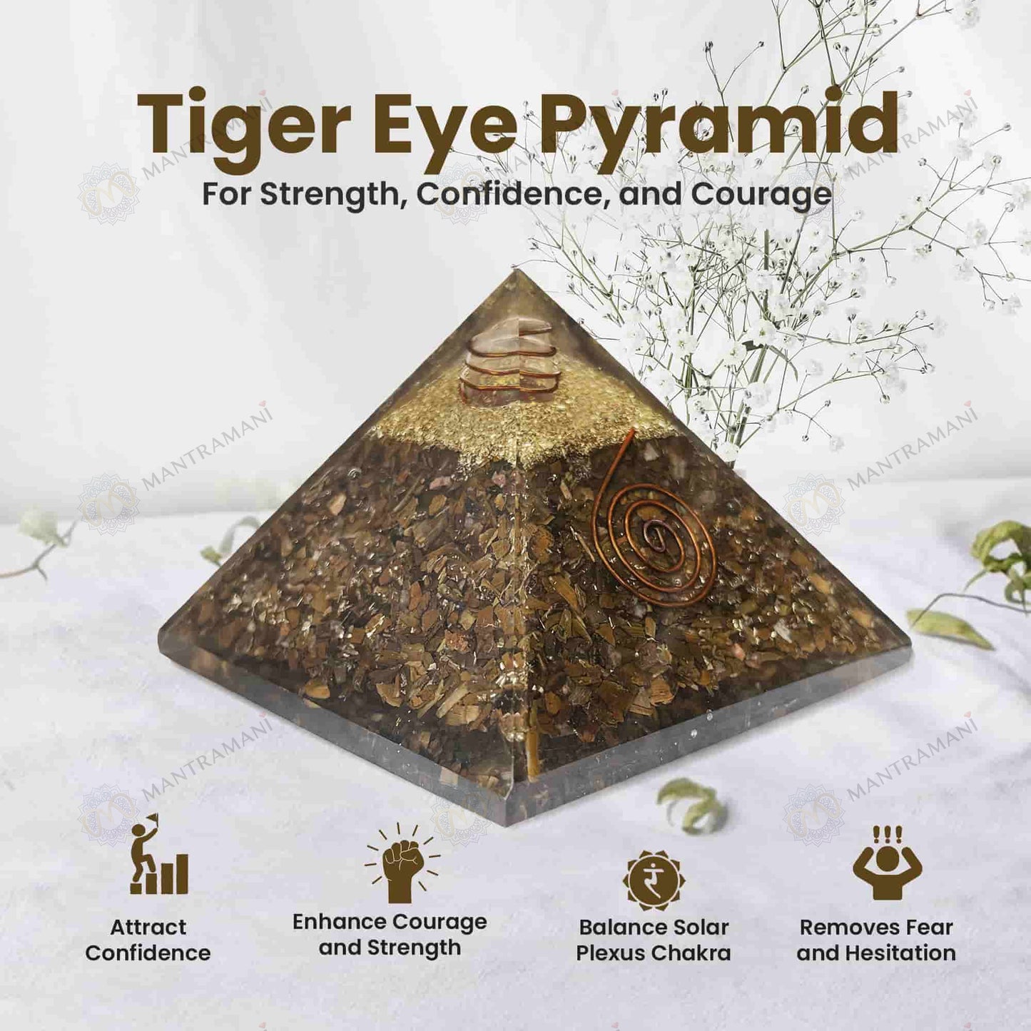 MantraMani Tiger Eye Pyramid – Money Attraction, Protection & Confidence Crystal