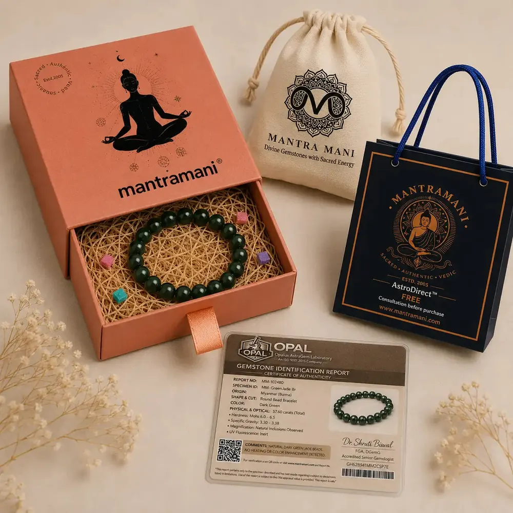 MantraMani packaging with the gemstone report