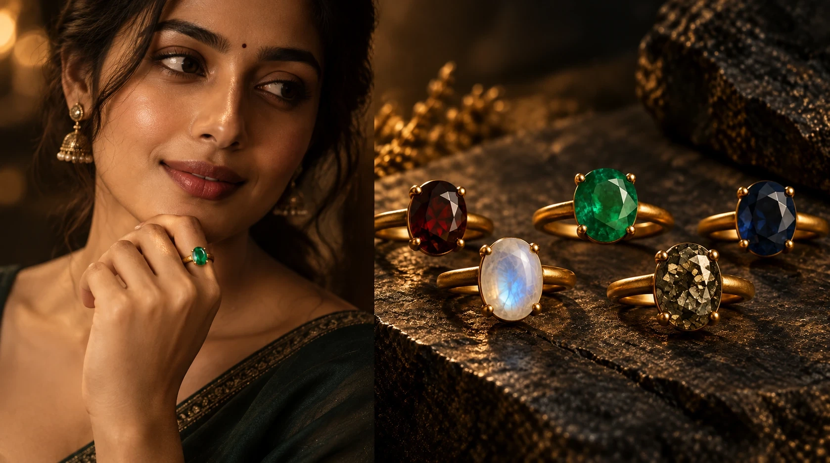 MantraMani gemstone rings in gold settings
