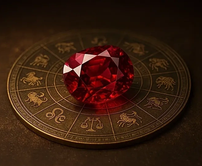 Ruby gemstone on a zodiac plate