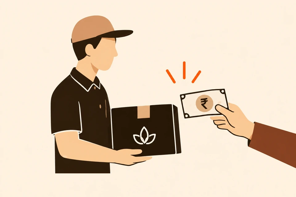 Courier handing over a MantraMani parcel for cash on delivery