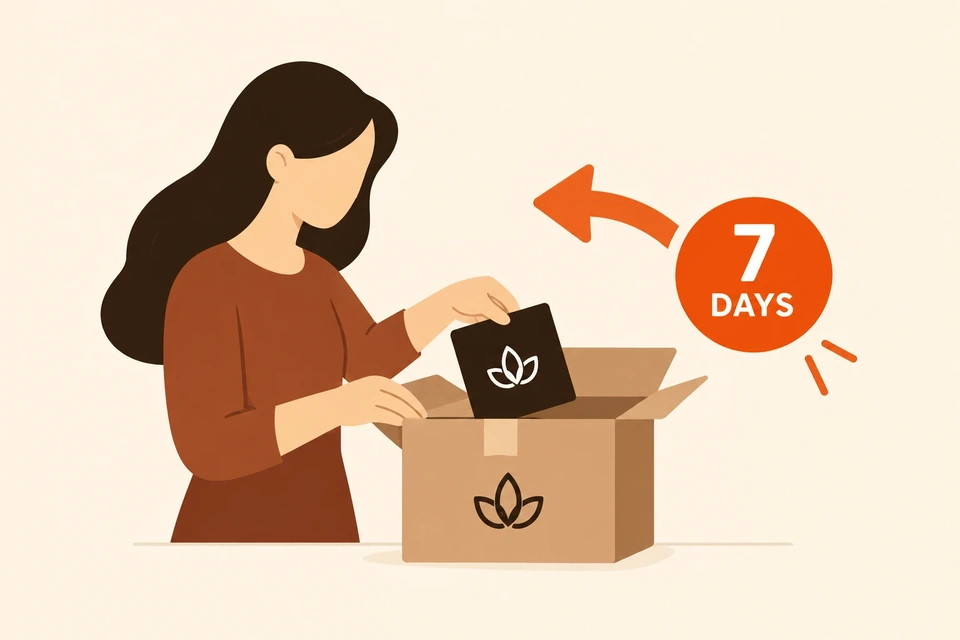 Woman packing a MantraMani box for a 7-day return