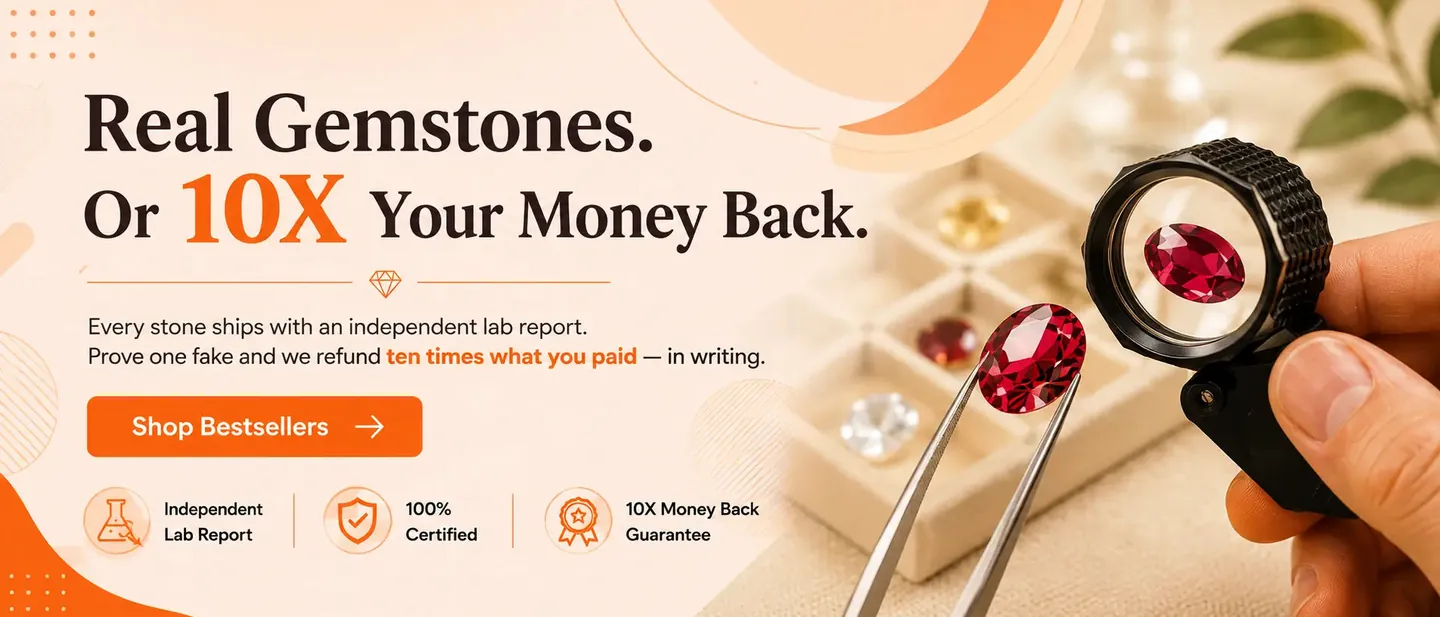 Real gemstones or 10X your money back - every stone ships with an independent lab report