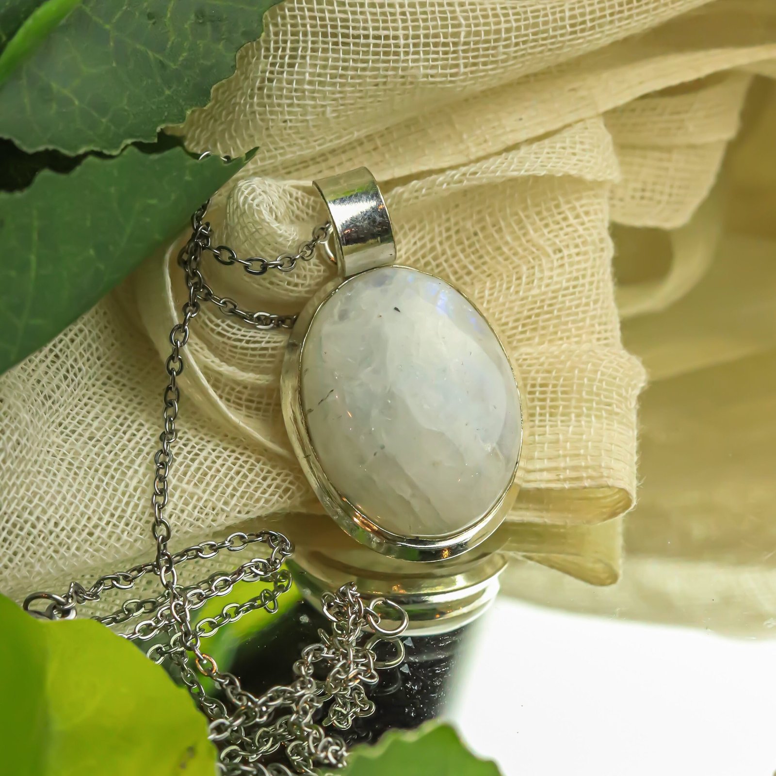 MantraMani Moonstone Crystal Pendant - Energized Vedic Gemstone Jewelry - MantraMani