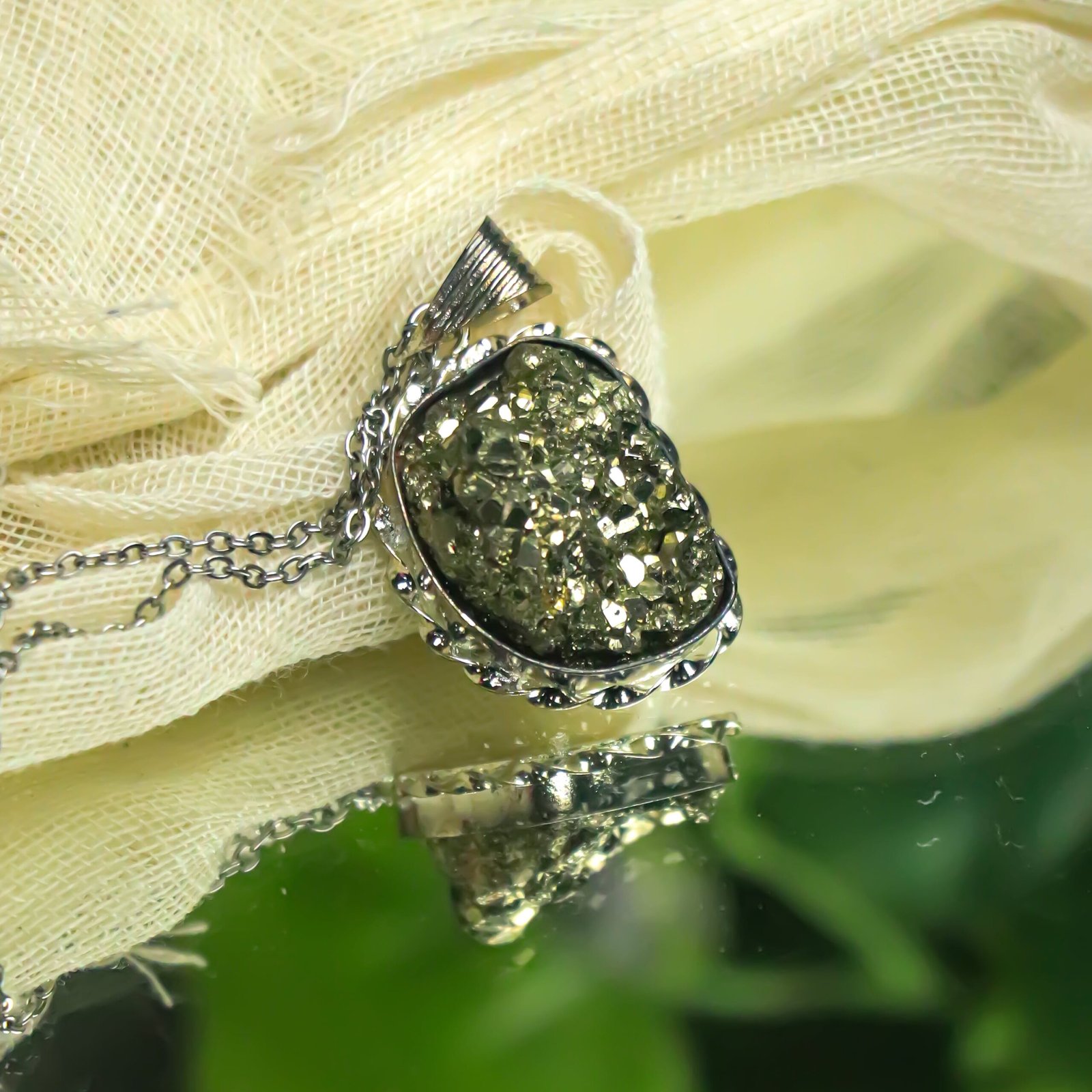 MantraMani Pyrite Crystal Fancy Pendant - Energized Vedic Gemstone Jewelry - MantraMani