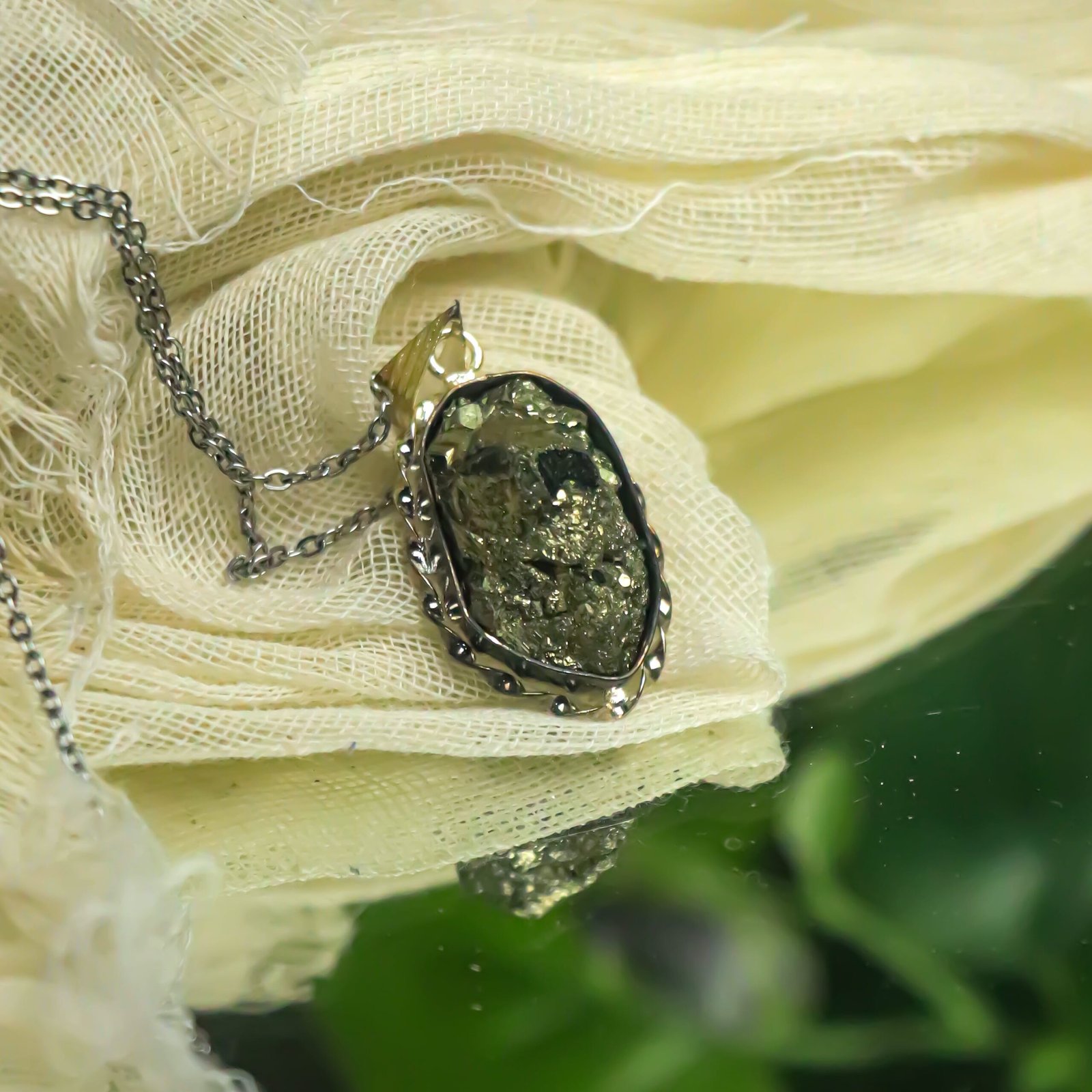 MantraMani Pyrite Crystal Fancy Pendant - Energized Vedic Gemstone Jewelry - MantraMani