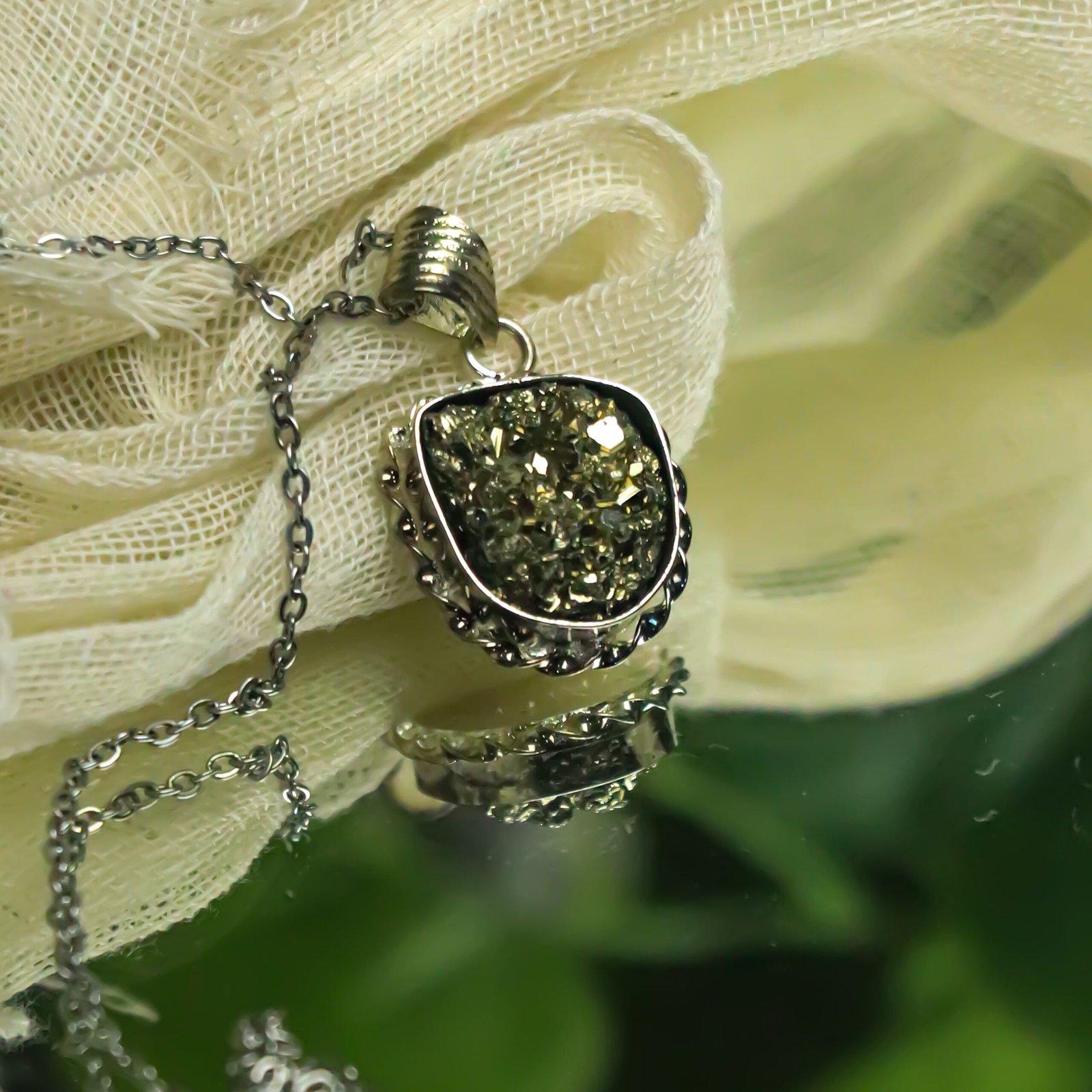 MantraMani Pyrite Crystal Fancy Pendant - Energized Vedic Gemstone Jewelry - MantraMani