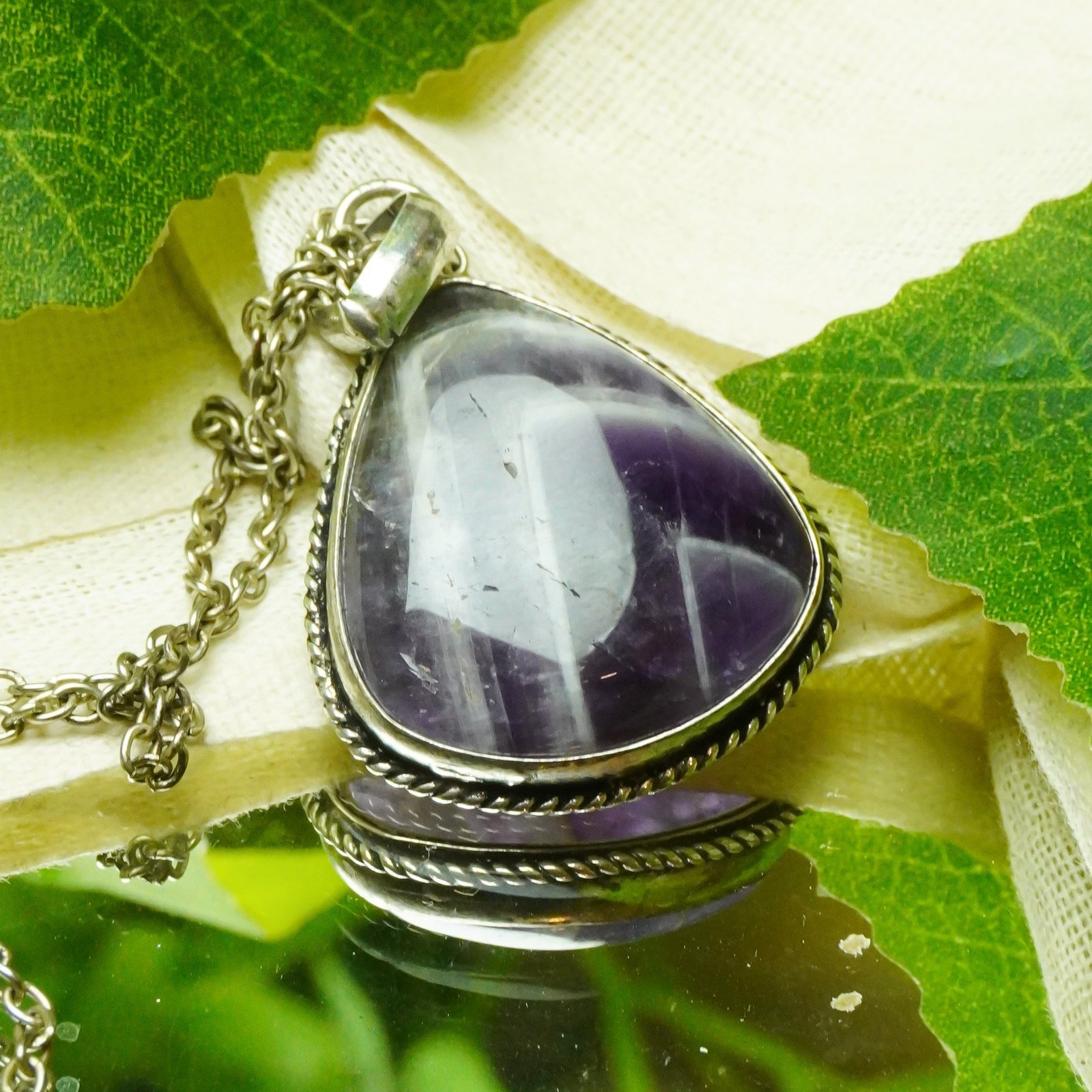 MantraMani Amethyst Crystal Fancy Pendant - Energized Vedic Gemstone Jewelry - MantraMani