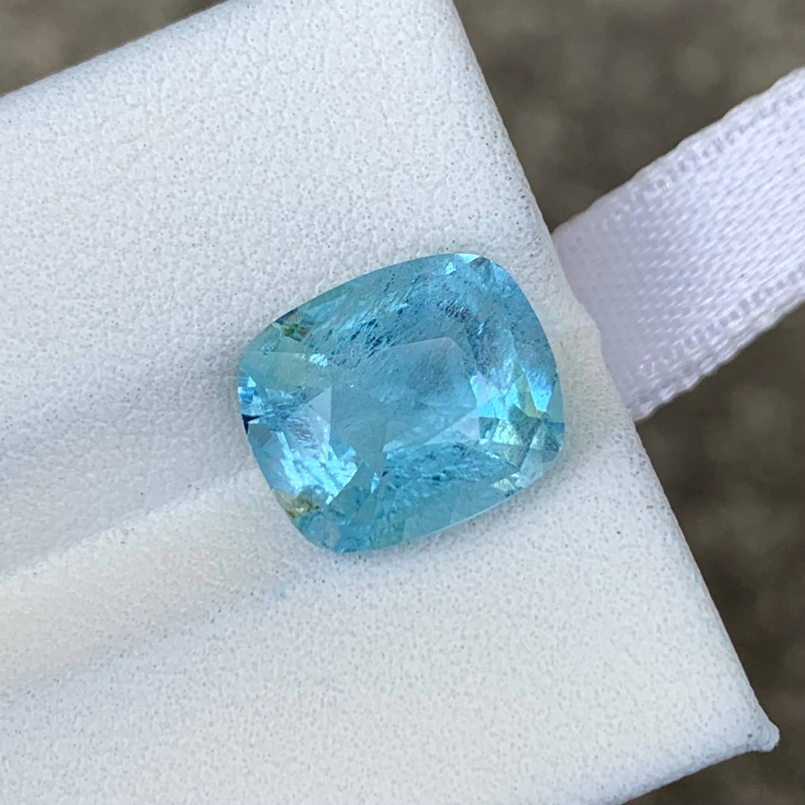 MantraMani 4.07 Carat Blue Aquamarine Cushion Cut Natural Loose Gemstone - Imported - Brazil