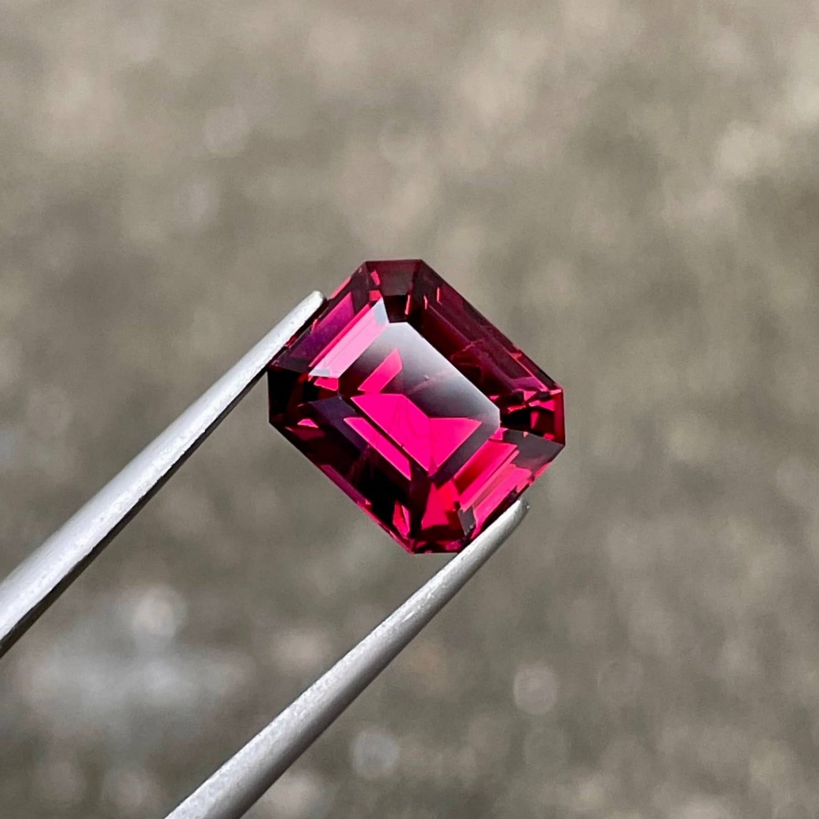 MantraMani 4.96 Carat Pinkish Red Garnet Emerald Cut Natural Loose Gemstone