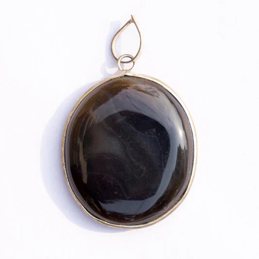 MantraMani Black Onyx Crystal And Stone Necklace Oval Pendant Jewellery