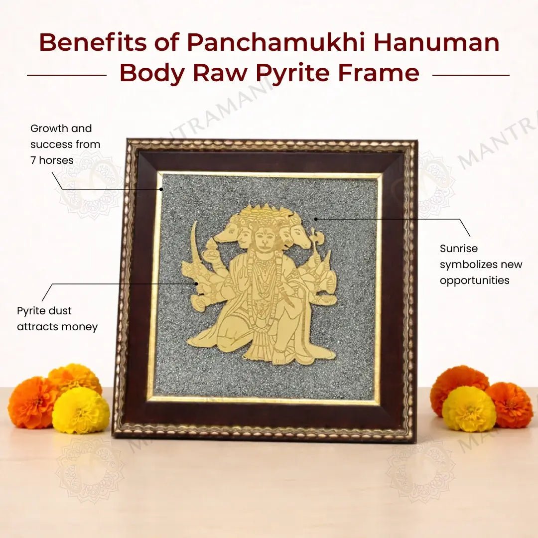 MantraMani Panchamukhi Hanuman Pyrite Frame for Strength and Protection Combo - Energized Vedic Gemstone Jewelry - MantraMani