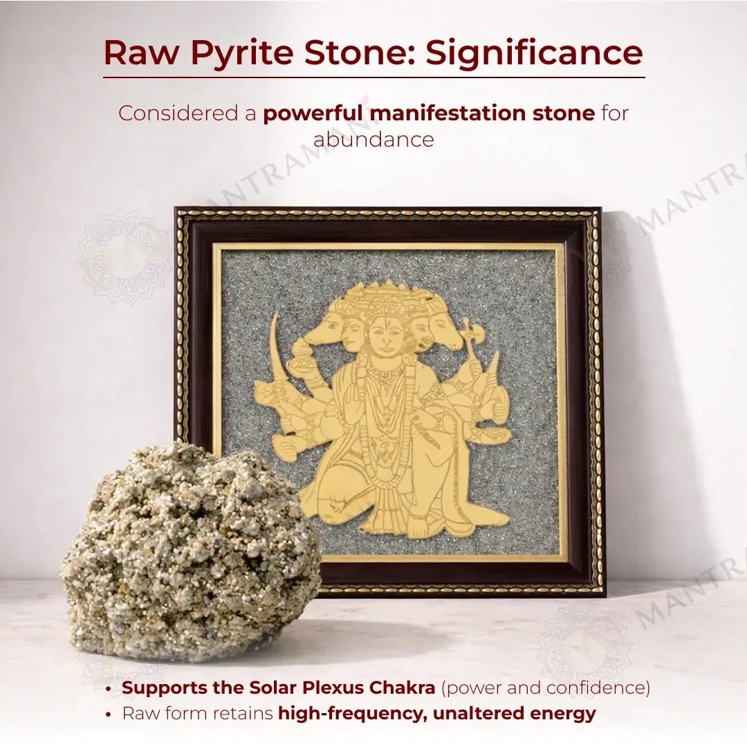 MantraMani Panchamukhi Hanuman Pyrite Frame for Strength and Protection Combo