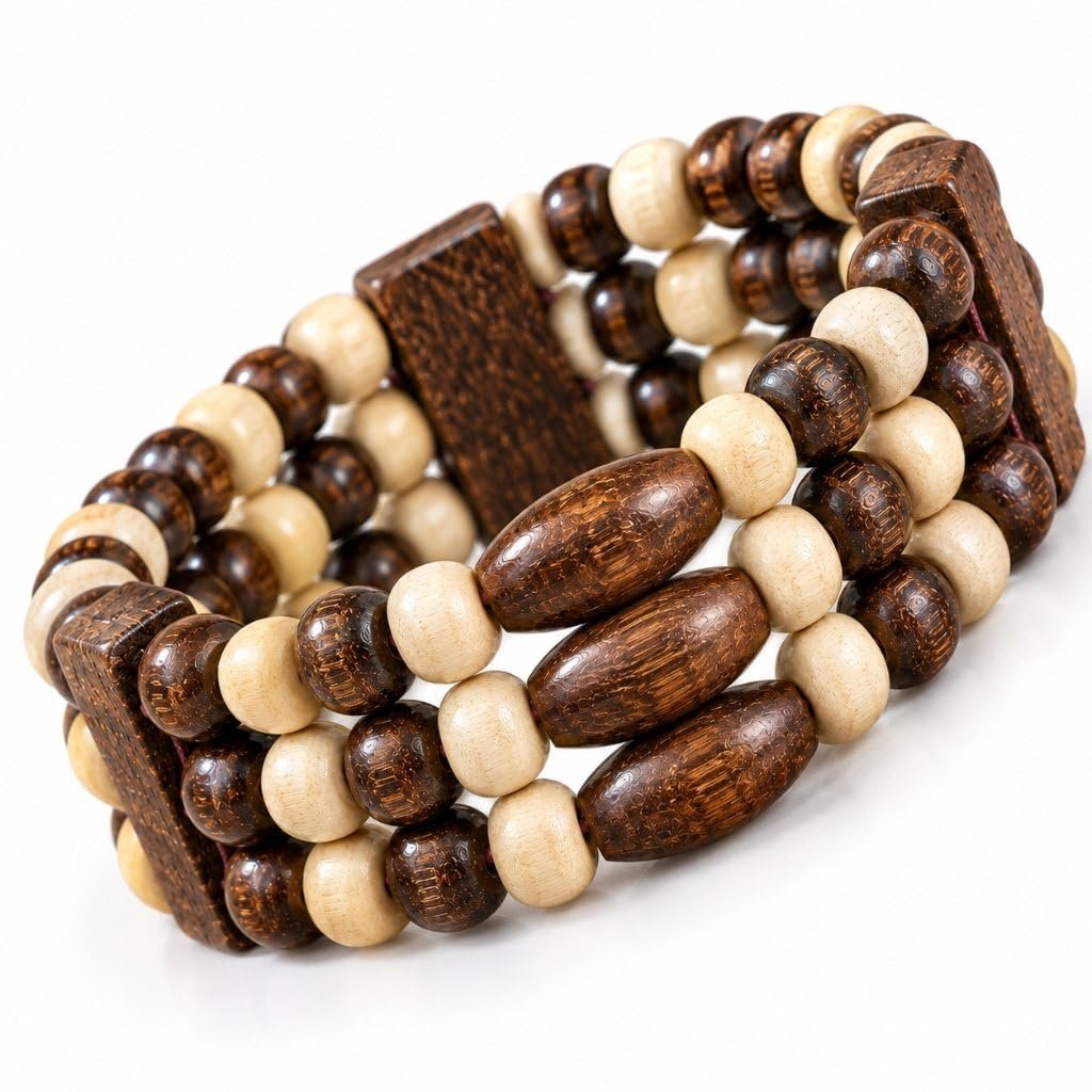 MantraMani Red Chandan & Bel Wood Bracelet – 3-Row Stretch Band