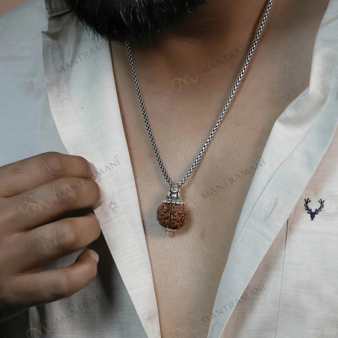 MantraMani Adiyogi Shiv 7 Mukhi Rudraksha Pendant - Energized Vedic Gemstone Jewelry - MantraMani