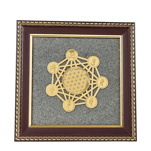 MantraMani 7 Chakra Raw Pyrite Frame for Energy Balance & Wealth Flow with FREE Raw pyrite stone