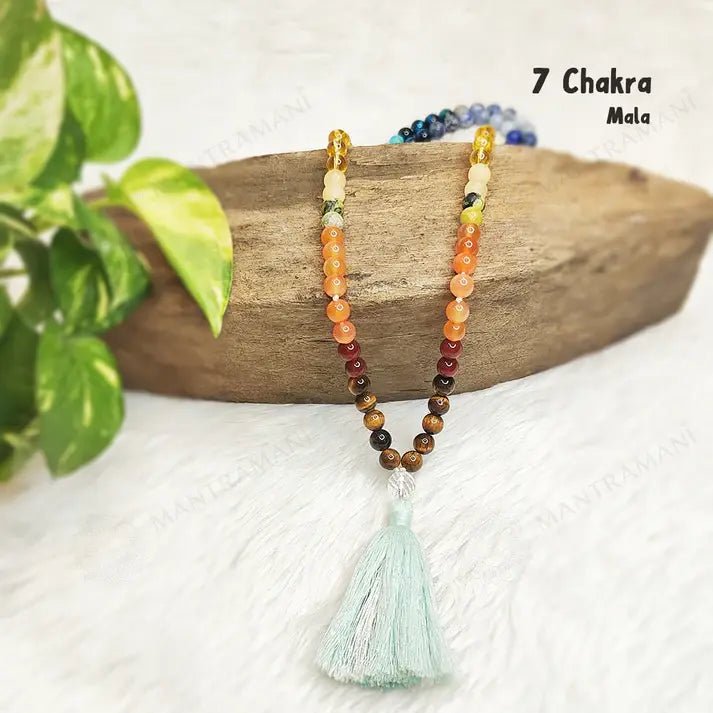MantraMani 7 Chakra Gemstone Mala - Energized Vedic Gemstone Jewelry - MantraMani